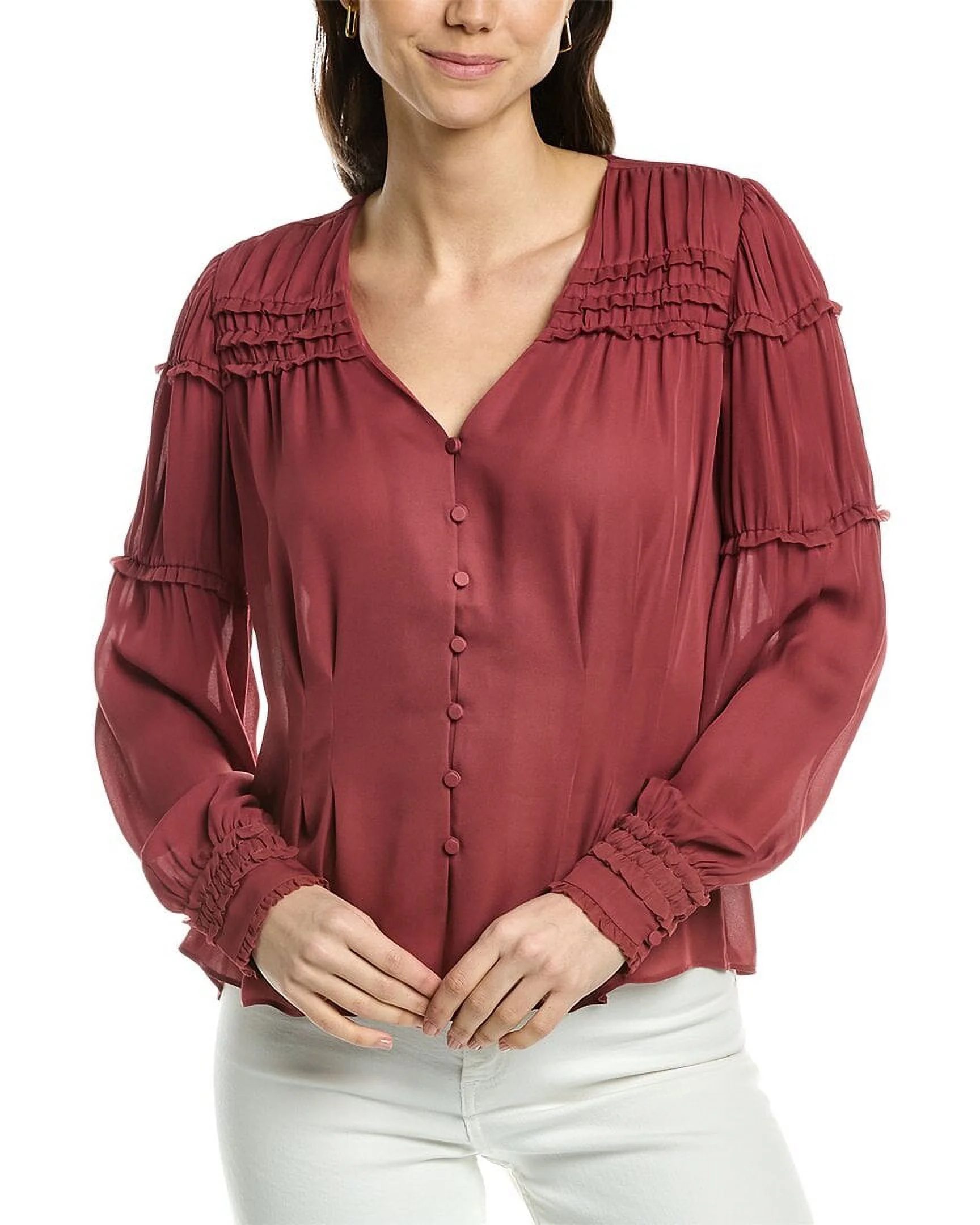 go by go silk womens Go> by GoSilk Belle Epoch Silk Blouse, XS, Red