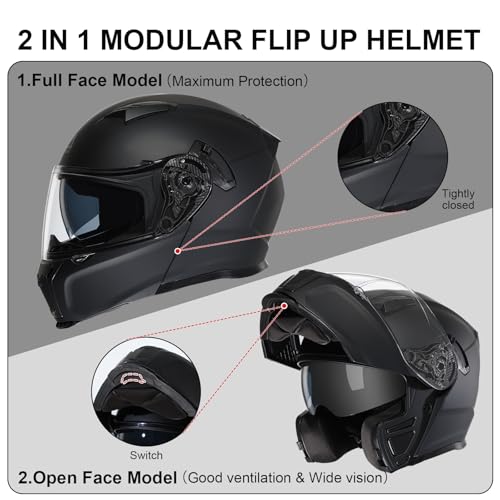 TRIANGLE Modular Motorcycle Helmets for Men Flip Up Full Face Helmet Dual Visor with Internal Sunshield DOT Approved