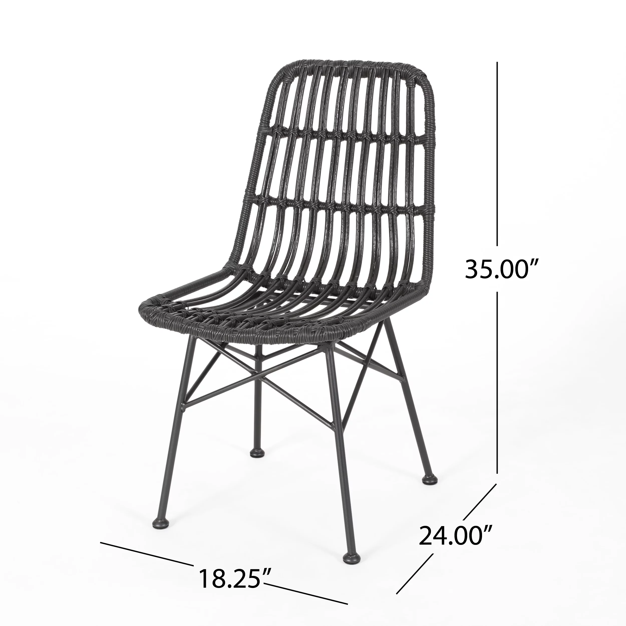 GDFSTUDIO Jessie Outdoor Wicker Dining Chairs (Set of 2), Gray and Black