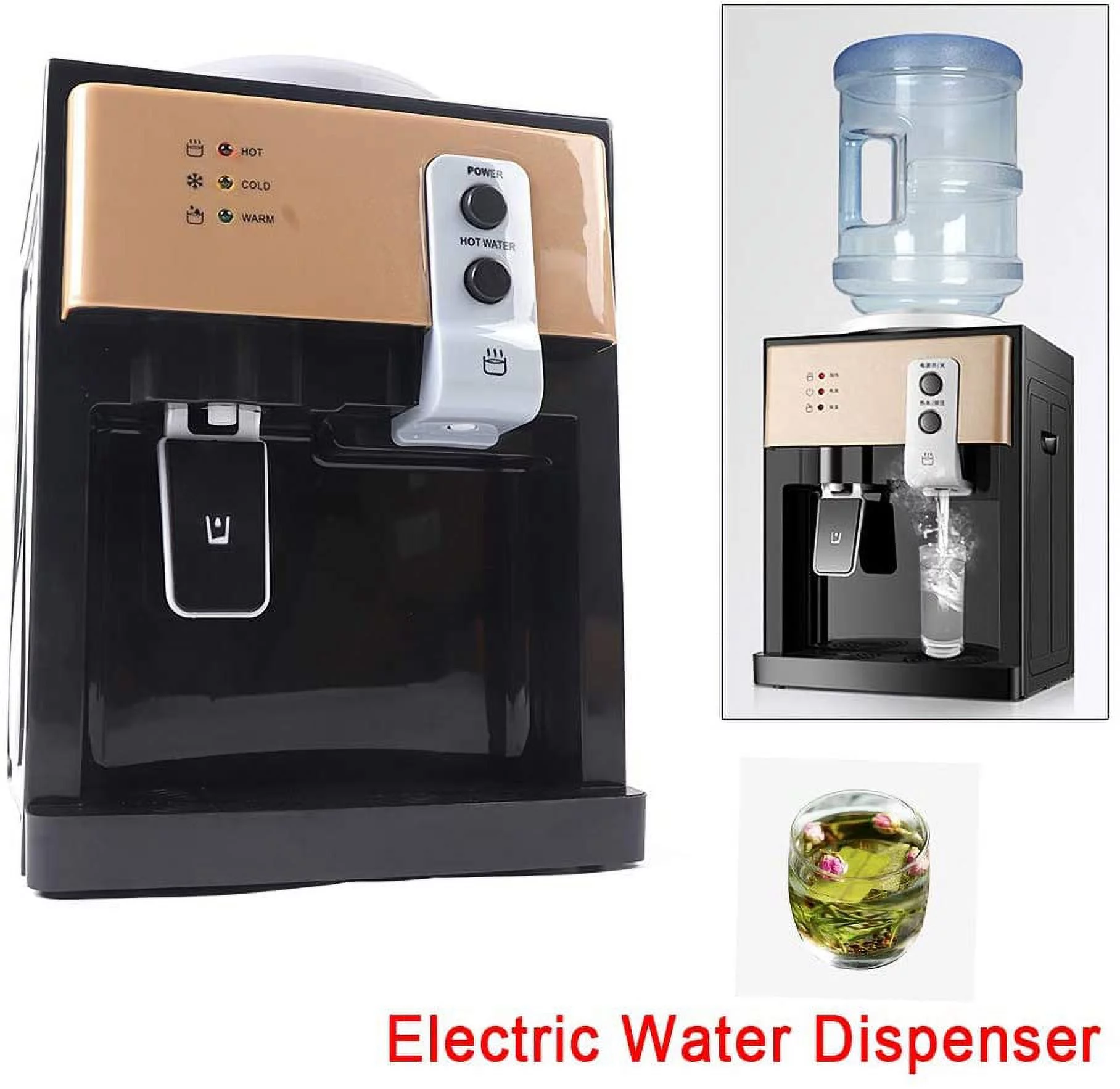 Miumaeov Top Loading Water Cooler Dispenser Hot & Cold Water 2-in-1 Water Cooler Dispenser for 3 or 5 Gallon Bottle Stainless Steel (Black)