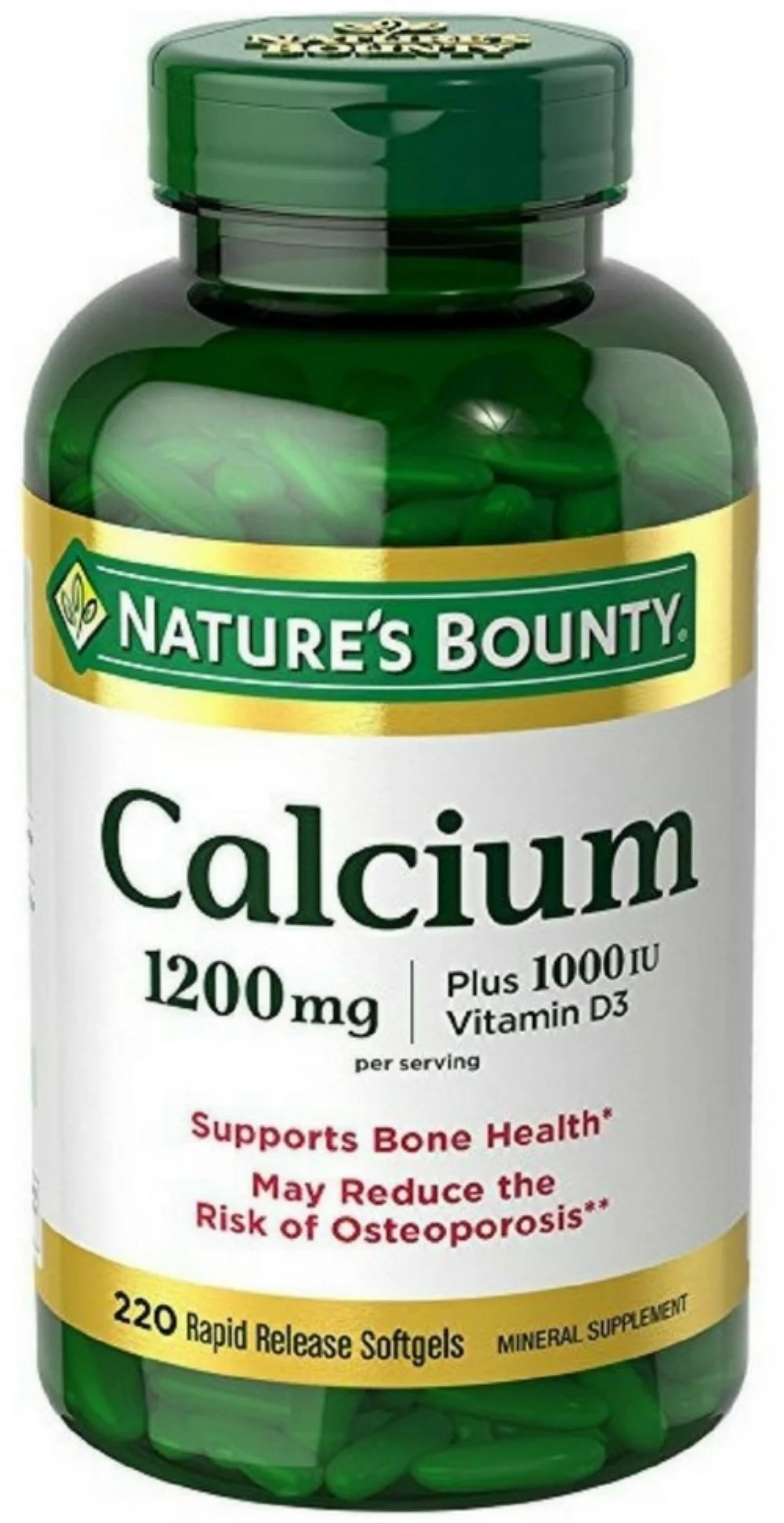 Nature's Bounty Calcium 1200mg Plus 1000IU Vitamin D3, Softgels 220 ea (Pack of 3)