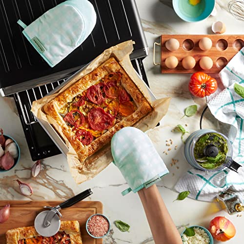 KitchenAid Gingham Cotton Mini Oven Mitt 2-Pack Set, Passion Red, 5.5