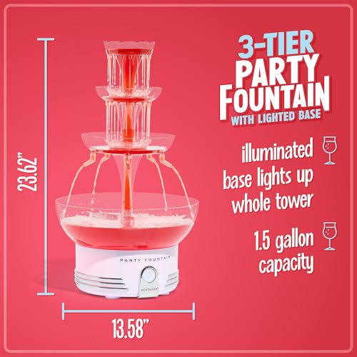 Nostalgia LPF230 3-Tier Lighted Party Fountain, Holds 1.5 Gallons, LED Lighted Base, Includes 8 Reusable Cups