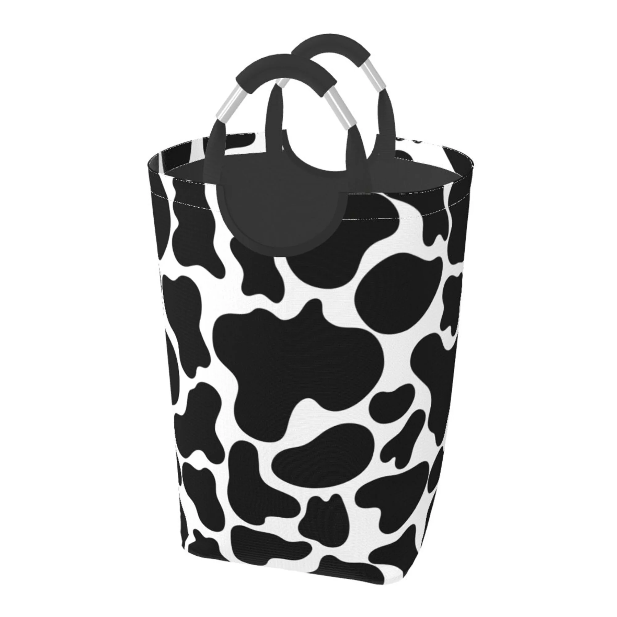 TEQUAN 50L Large Rectangular Laundry Hamper with Aluminum Handles, Abstract Black and White Cow Stria Prints Waterproof Foldable Dirty Clothes Basket