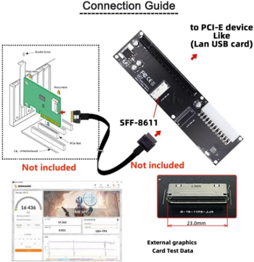 1 PCS Oculink SFF-8612 8X to PCIE X16 PCI-Express Adapter with ATX 24Pin Power Port Black for Mainboard Graphics Card
