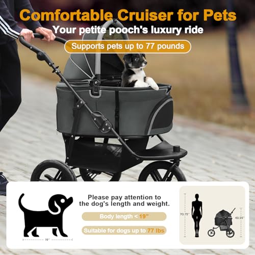 Dog Stroller for Small Medium Dogs, 3 in 1 Pet Stroller for Cats and Dogs, 3 Wheels Jogging Stroller with Removable Carrier, All Terrain Stroller with Storage Basket and Cup Holder (Black)