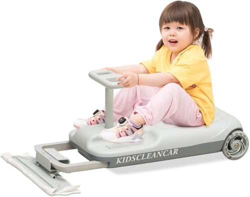 12V Ride-On Car with Cleaning Fun, 3 in 1 Gokart, Soft-Start, 5-Speed Adjustable, Detachable mop, Rechargeable Battery, 160lbs Capacity, Indoor & Outdoor for Kids Ages 3+ Gray