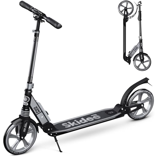 Skidee Adult & Teen Scooter Adjustable Height, Folding, Large Wheels, Lightweight, Durable, Anti-Shock Suspension, Up to 220 lbs
