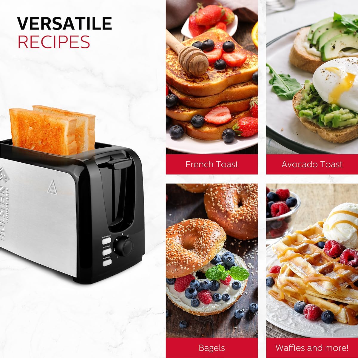 Holstein Housewares 2-Slice Toaster with 7 Browning Control Settings, Black - Great to Toast Bread, Bagels and Waffles