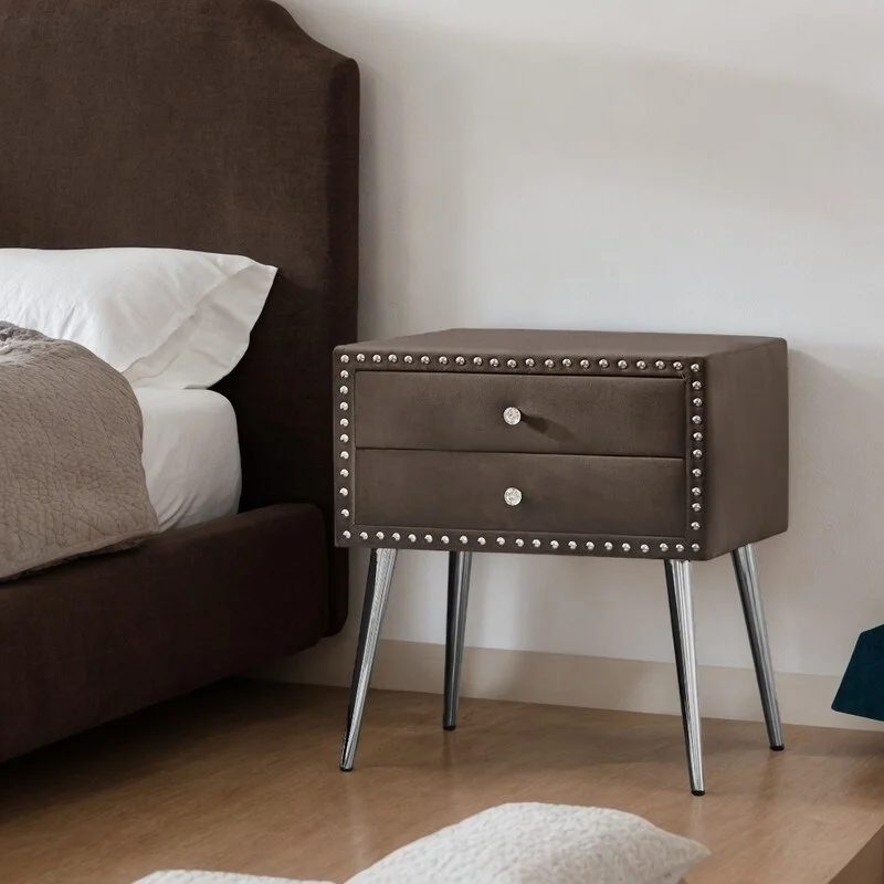 22.5 in.Solid wood bedside table made of velvet with double drawers for bedroom Brown