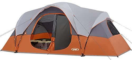 UNP Camping Tent 10-Person-Family Tents, Parties, Music Festival Tent, Big, Easy Up, 5 Large Mesh Windows, Double Layer, 2 Room, Waterproof, Weather Resistant, 18ft x 9ft x78in