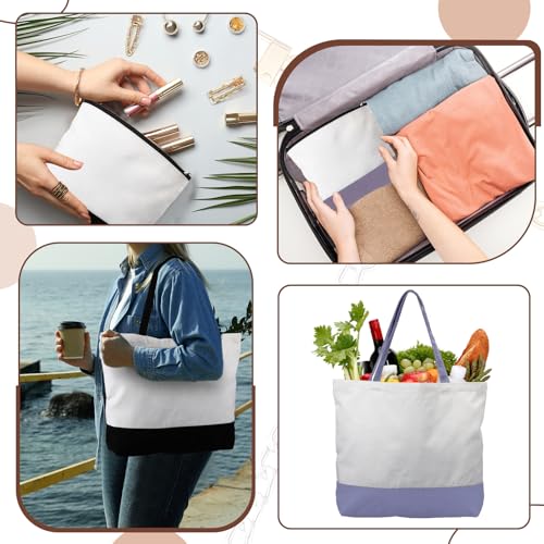 Sanwuta 20 Pcs Large Blank Canvas Tote Bags and Makeup Bags Blank Reusable Grocery Luggage Canvas Tote with Handles(10 Airy Pastel Pack)