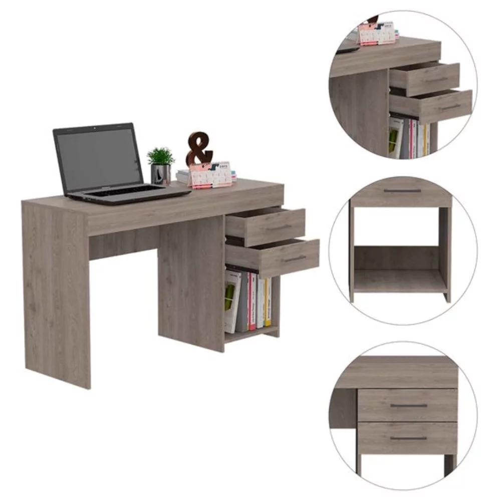 Boahaus Zunyi Desk, 2 Drawers, for Adults, Grey