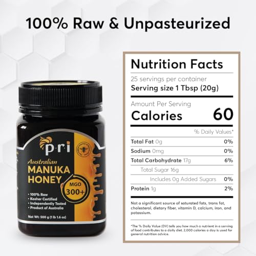 PRI Manuka Honey, MGO 300+, 1.1LB Australian Raw Manuka Honey (500g)