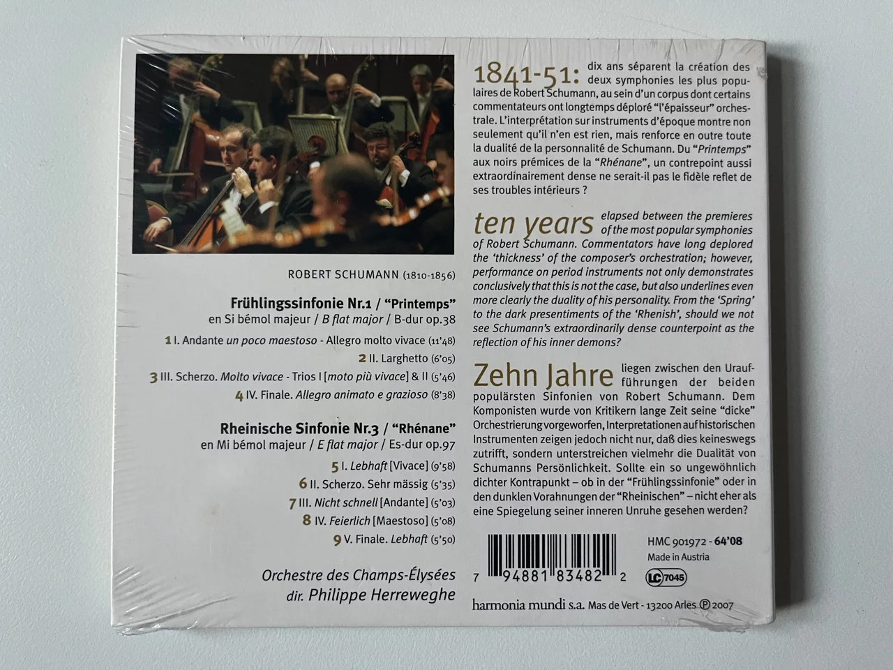 Schumann: Symphonies N°1 & 3 - Herreweghe, Orchestre Des Champs-Elysées / Harmonia Mundi Audio CD 2007 / HMC 901972
