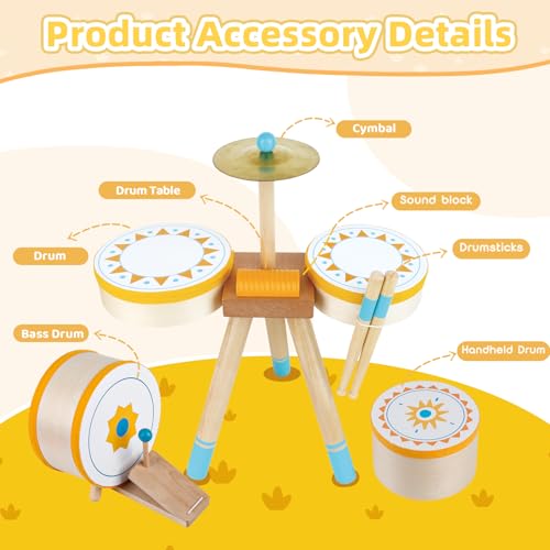 Toddlers Drum Set Toy for 1 2 3 Years Old ,Kids Wooden Jazz Drum for Toddlers Montessori Musical Instruments for Boy Girl, Percussion Set Baby Musical Toys, Birthday Gift for 1 2 3+ Kids Baby