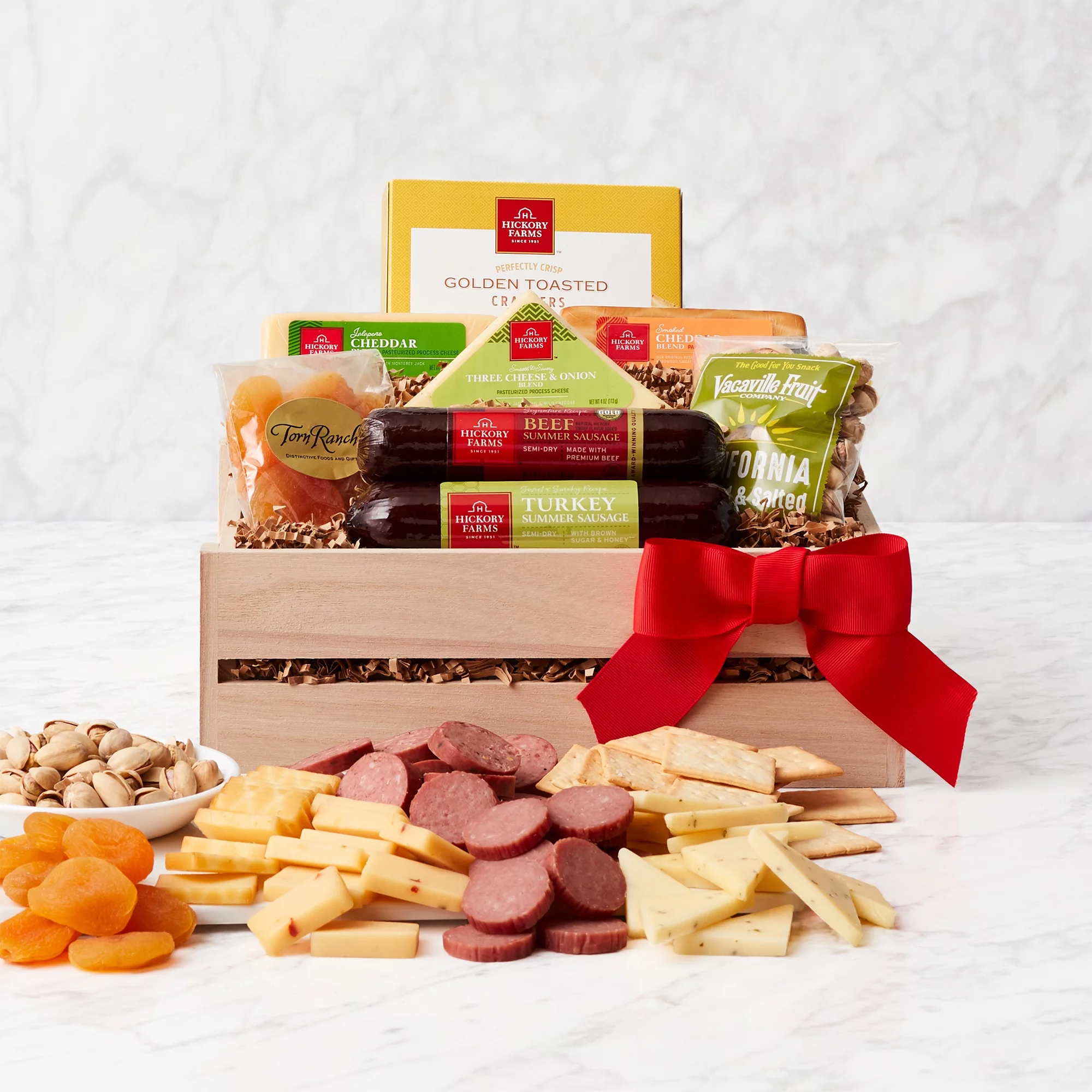 Meat and Cheese and Treats Wooden Gift Basket