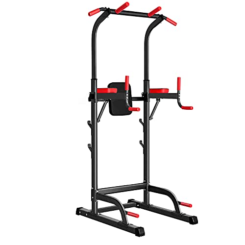 Power Tower Dip Station, Pull Up Bar Station & Multi-Function Gym Equipment For Home Strength Training Adujustable Height Up to 85.5