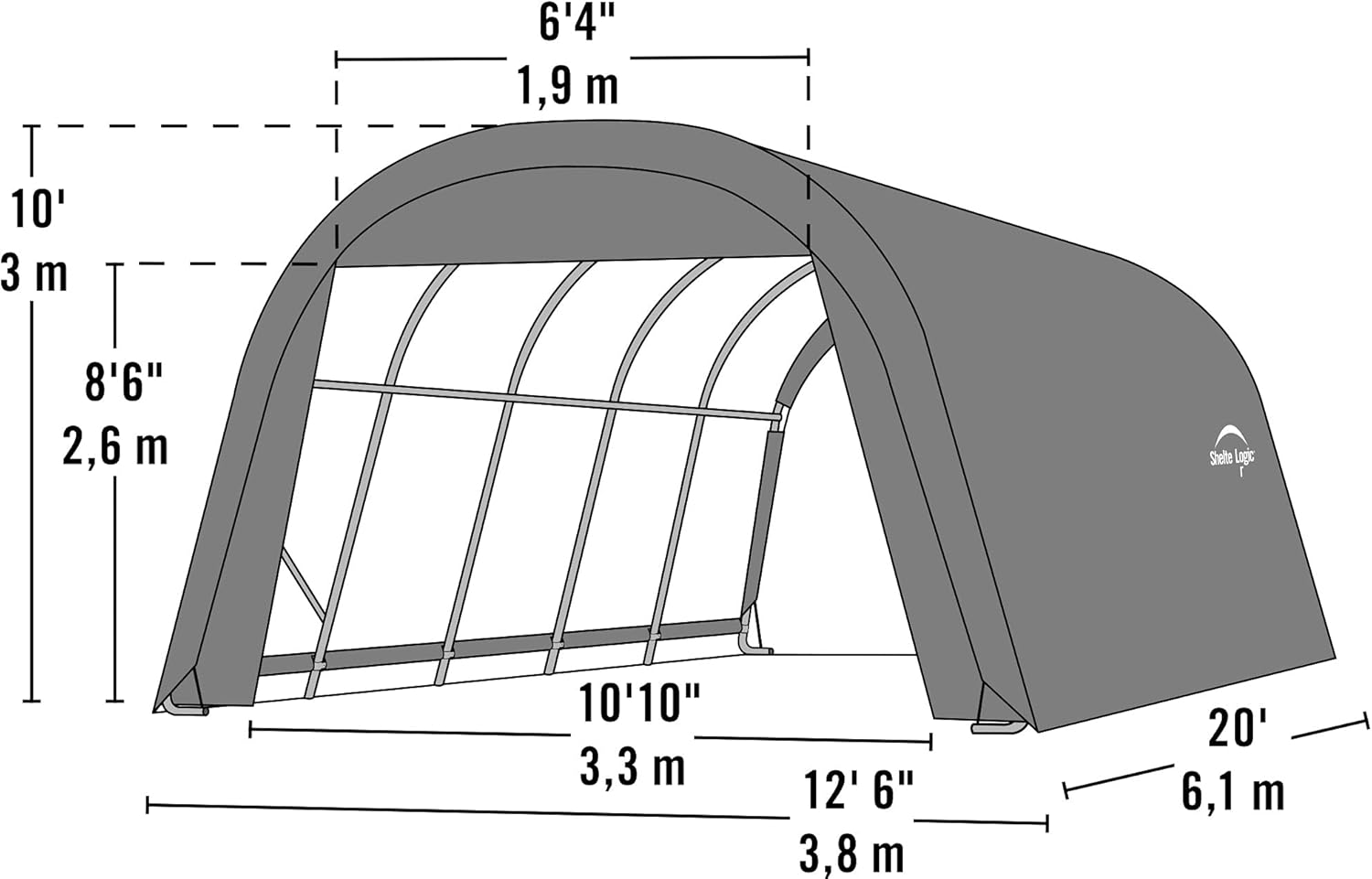 ShelterLogic 73332 Grey 12'x20'x10' Round Style Shelter