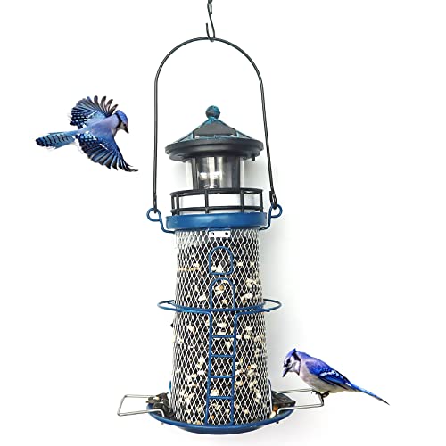 Solar Bird Feeder Lighthouse with Rotating Beacon LED Light, Outdoors Hanging, 14