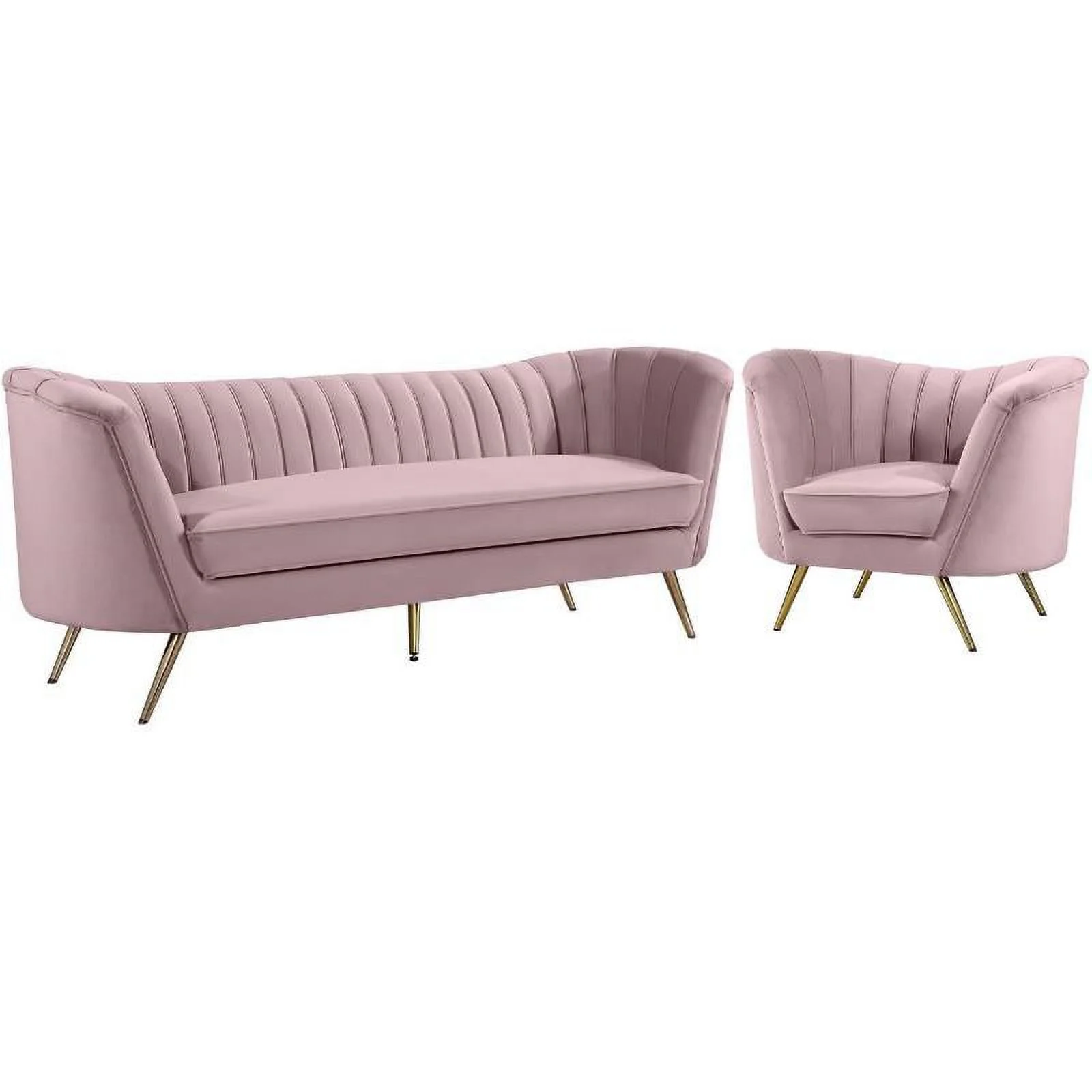Home Square 2-Piece Set with Velvet Accent Chair & Sofa in Pink and Gold