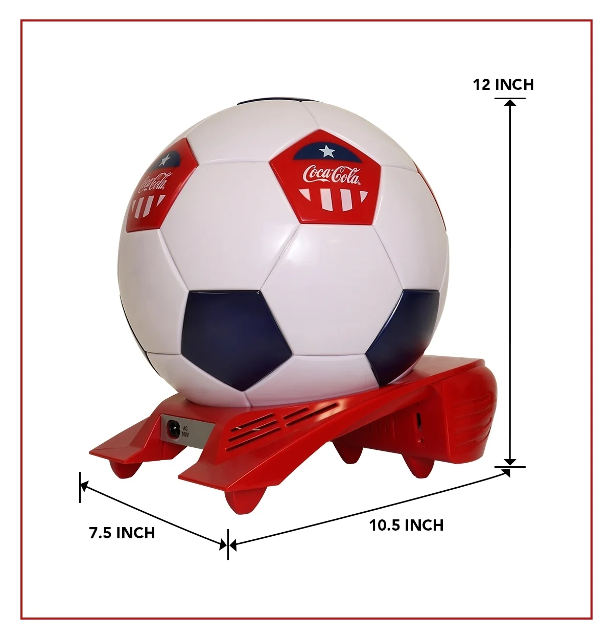 Coca-Cola Soccer Ball Mini Fridge, 5 Can Beverage Cooler White Red Black