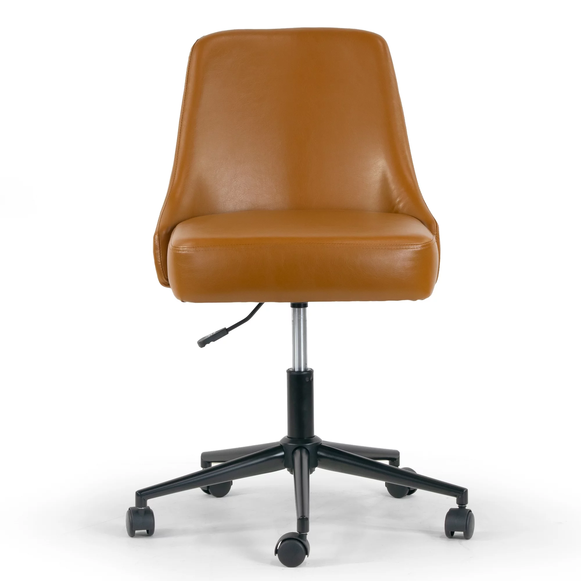 Glamour Home Aurica Faux Leather & Metal Swivel Office Chair in Light Brown