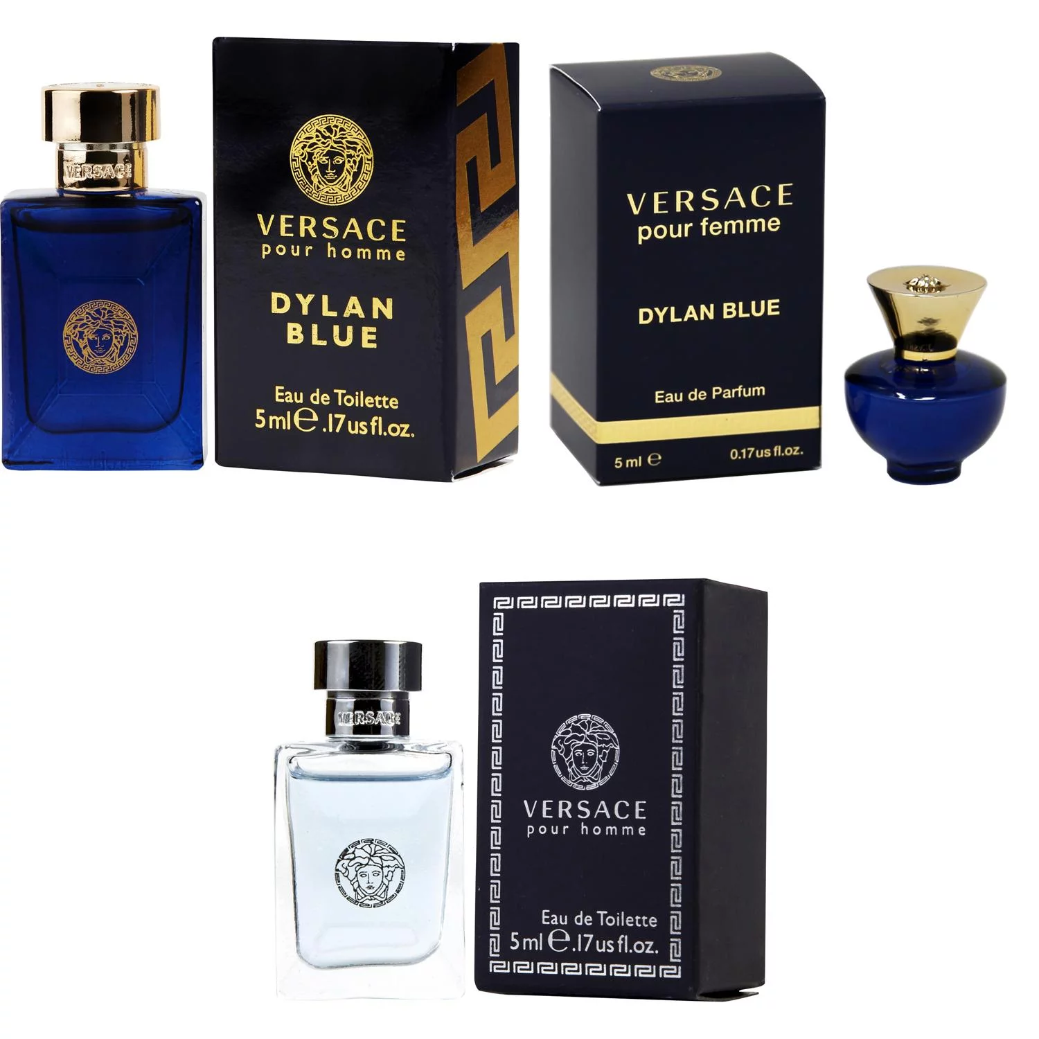 Versace Dylan Blue EDT, Dylan Blue Femme EDP, Pour Homme EDT - 5ml 3PK Kit