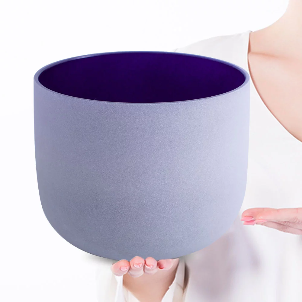 432 Hz A 3rd Eye Chakra Indigo Quartz Frosted Crystal Singing Bowl 8 inch + Case Bag