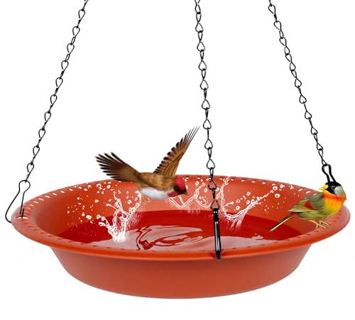 Bird Baths for Outdoors Heavy Duty, 16 inch BirdBath Bowl Only with 25” Rust-Proof Black Chains, Hanging Bird Bath Hanging Bird-Feeder for Garden Backyard Decor (Green 1 Pack)