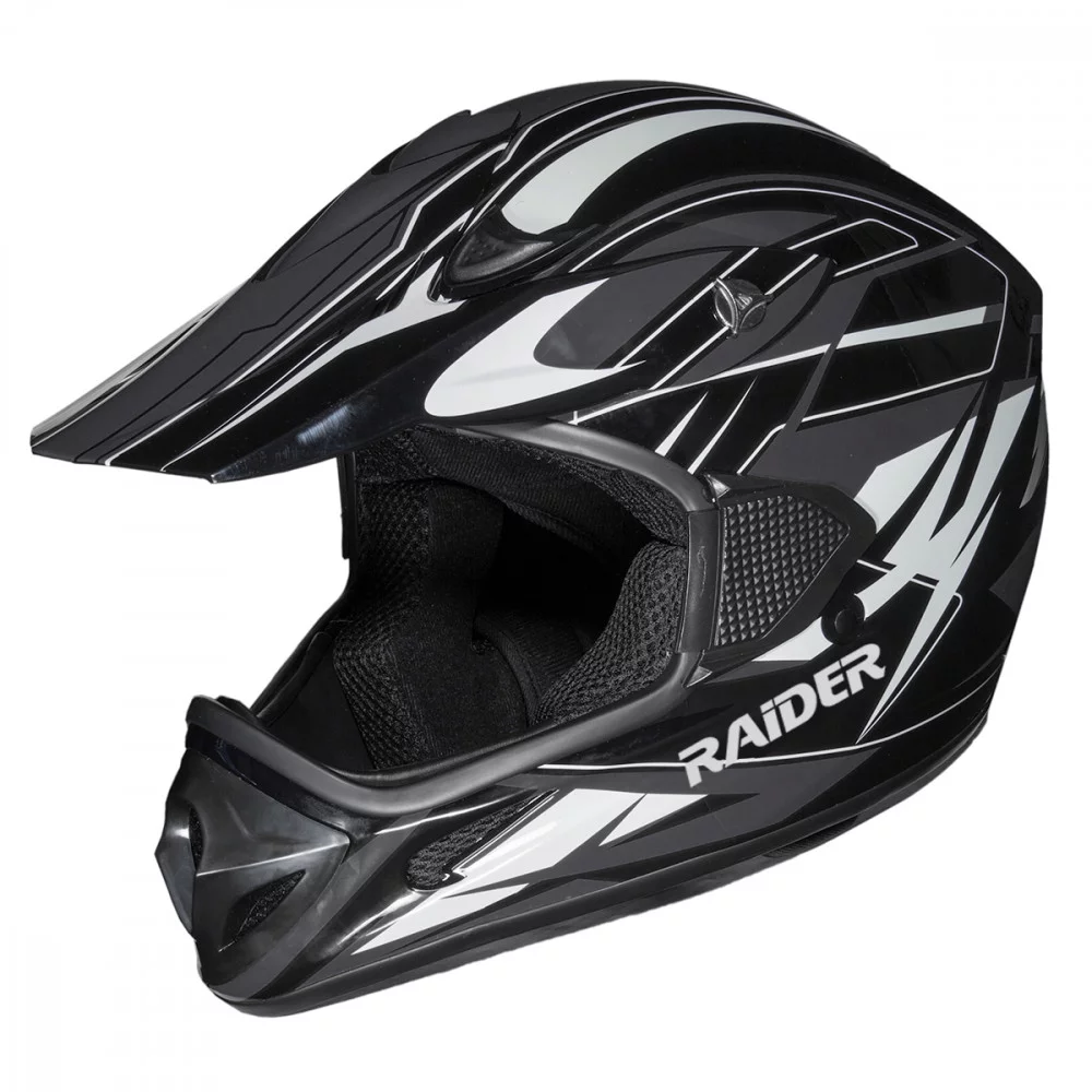 Raider Motocross RX1 Open Face Helmet DOT Approved - Black/Silver - M