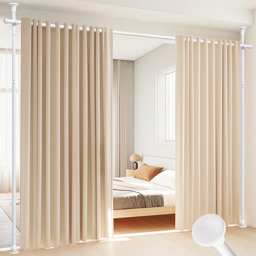 Room Divider, No Drilling Curtain Rod Wall Divider for Space Partition, Adjustable 4-10ft(H) 28-70inch(W) Heavy Duty Floor to Ceiling Tension Rod Dividers Temporary Privacy Separator Window Rods Black