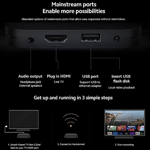 Xiaomi Mi Box S Android TV with Google Assistant Remote Streaming Media Player - Chromecast Built-in - 4K HDR - Wi-Fi - 8 GB - Black