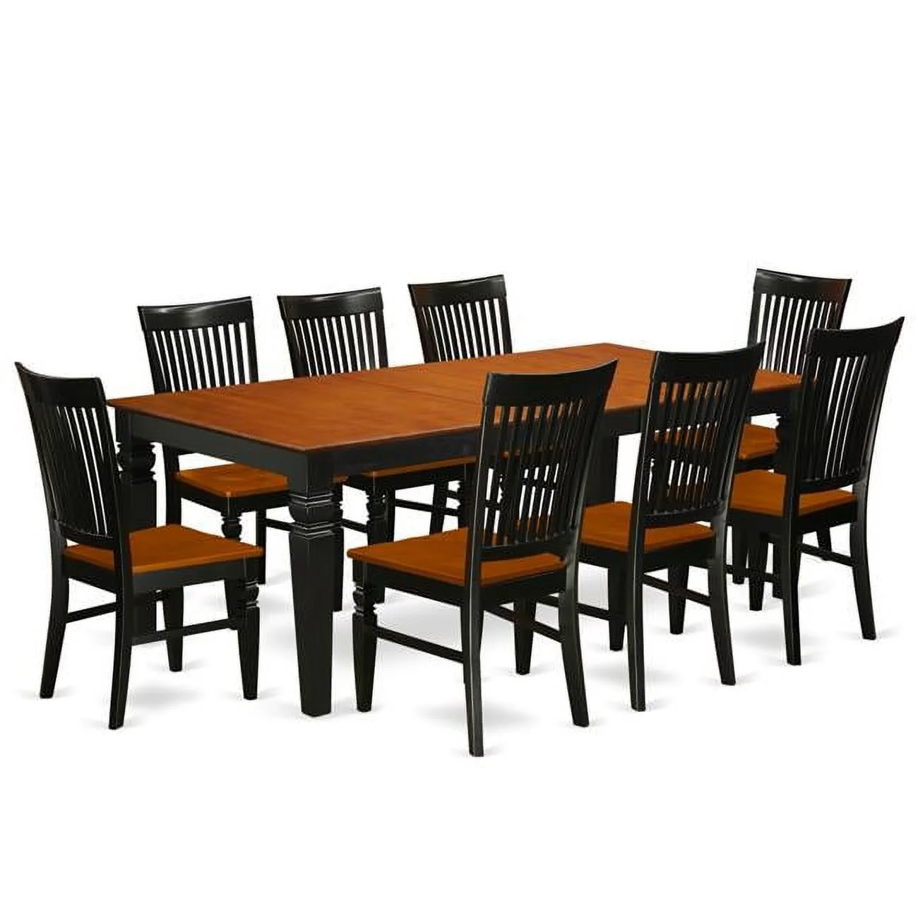 East West Furniture LGWE9-BCH-W Kitchen Table Set with a Dining Table & 8 Wood Seat Dining Chairs, 9 piece - Black & Cherry