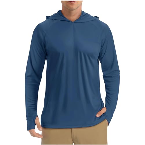 Men UPF 50+ Sun Protection Hoodie Shirt Long Sleeve UV SPF Quick Dry T-Shirts Rash Guard Athletic Fishing Outdoor Lightweight