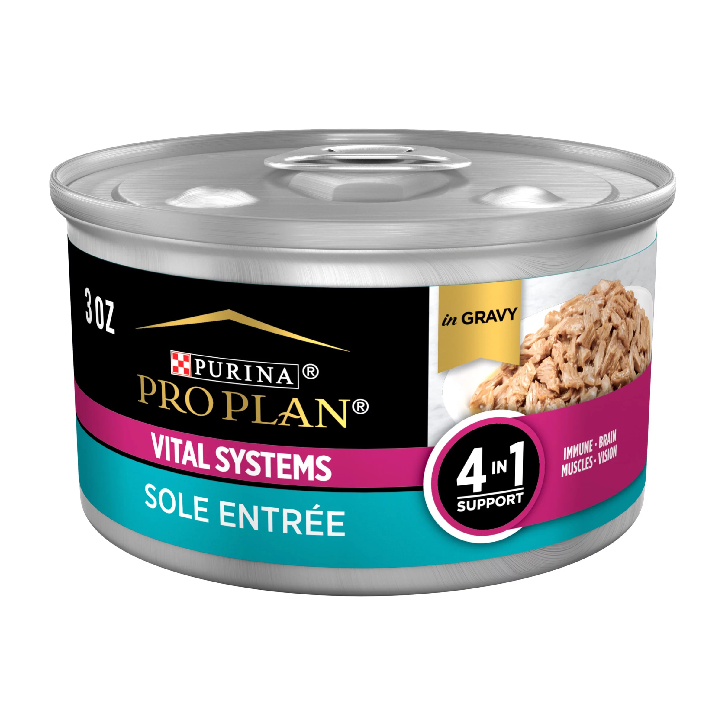 Purina Pro Plan Wet Cat Food Vital Systems Sole Entree in Wet Cat Food Gravy 4-in-1 Immune, Brain, Muscle and Vision - 3 oz. Can