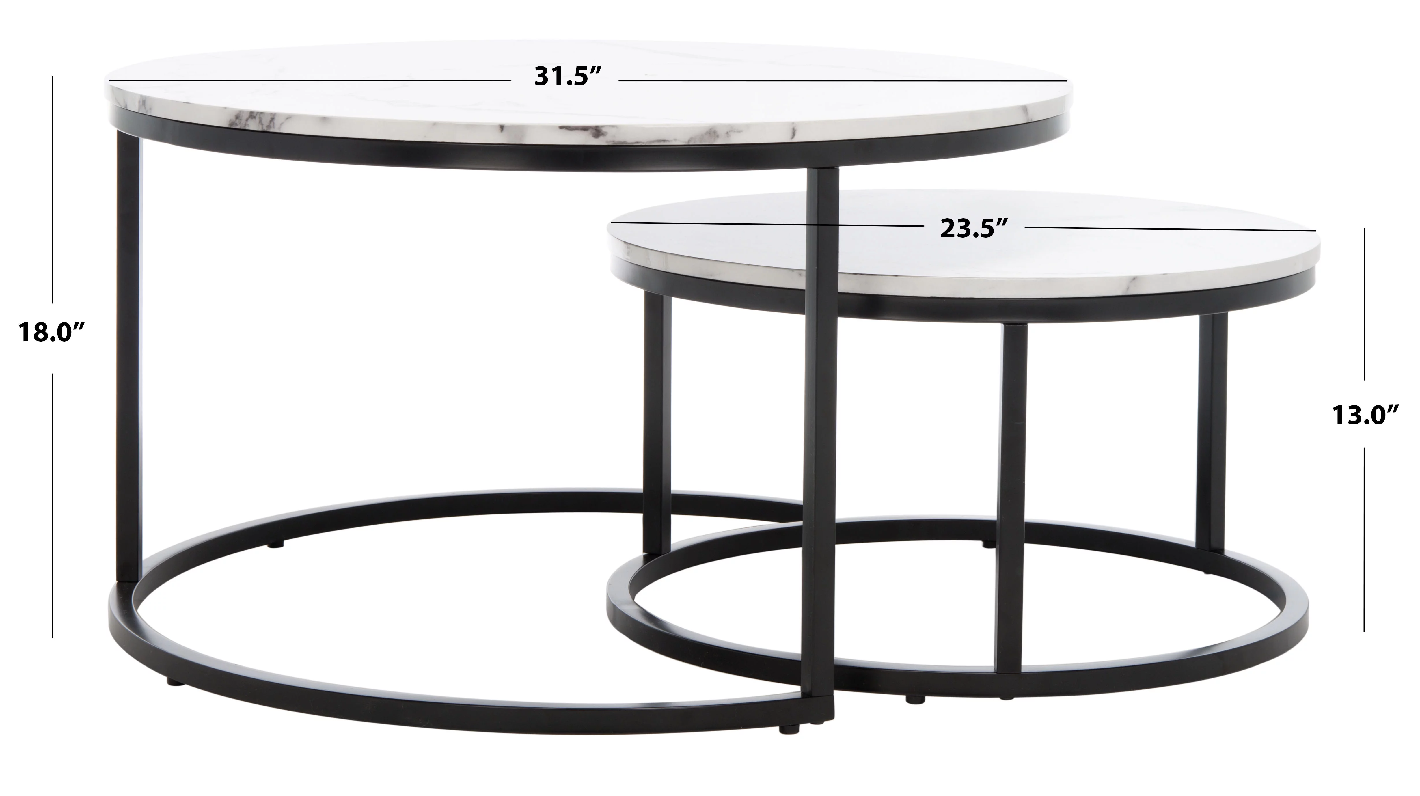 SAFAVIEH Peppino 2 Round Nesting Coffee Table, White/Black