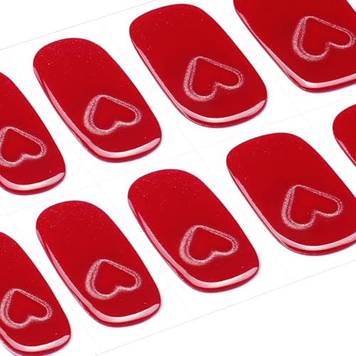 DANNI & TONI Semi Cured Gel Nail Strips Christmas Santa Claus Snowflakes Cat Eye Gel Nail Wraps 28 Stickers | Mistletoe Meow