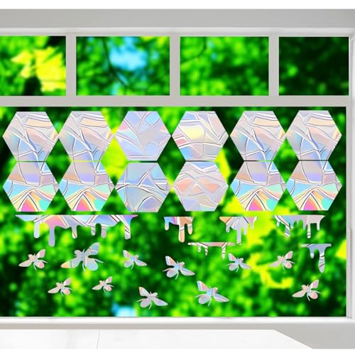 36PCS Snowflake Window Stickers Anti Collision Decals to Save Birds - Non Adhesive Prismatic Vinyl Rainbow Stickers
