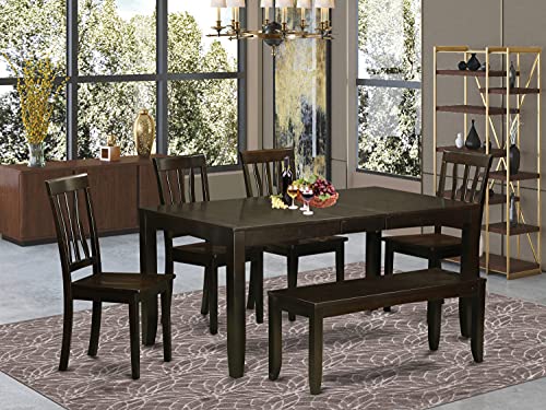 East West Furniture LYAN5-CAP-C Lynfield 5 Piece Modern Set Includes a Rectangle Wooden Table with Butterfly Leaf and 4 Linen Fabric Dining Room Chairs, 36x66 Inch, Cappuccino