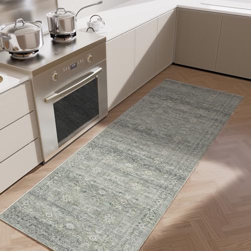 Machine Washable Area Rugs for Bedroom: 5'x7' Living Room Rug Floral Vintage Large Rug Stain Resistant Non Slip Low Pile Faux Wool Soft Rugs for Dining Room Bedside Kitchen Entryway Nursery Office
