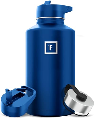 IRON °FLASK Camping & Hiking Hydration Flask with 3 Lids - Stainless Steel, Double Walled & Vacuum Insulated Water Bottle - Leak Proof & BPA Free (Midnight Black, Straw - 40 oz)