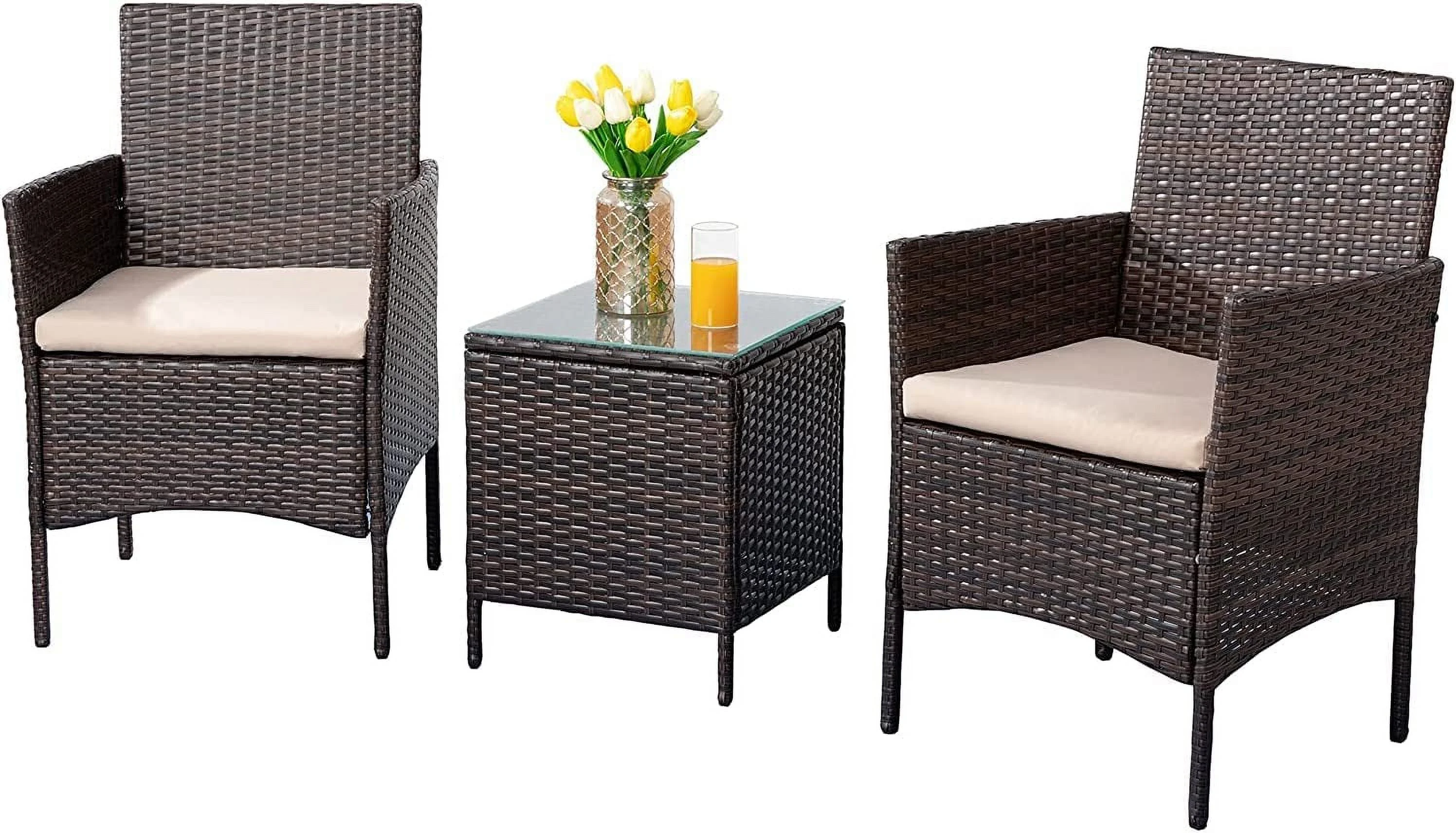 Popular 3 Pieces Outdoor Patio Furniture Set  Portable Rattan Chair Wicker Furniture for Backyard Porch Lawn Garden Balcony with Cushions Conversation Sets with Coffee Table  Brown