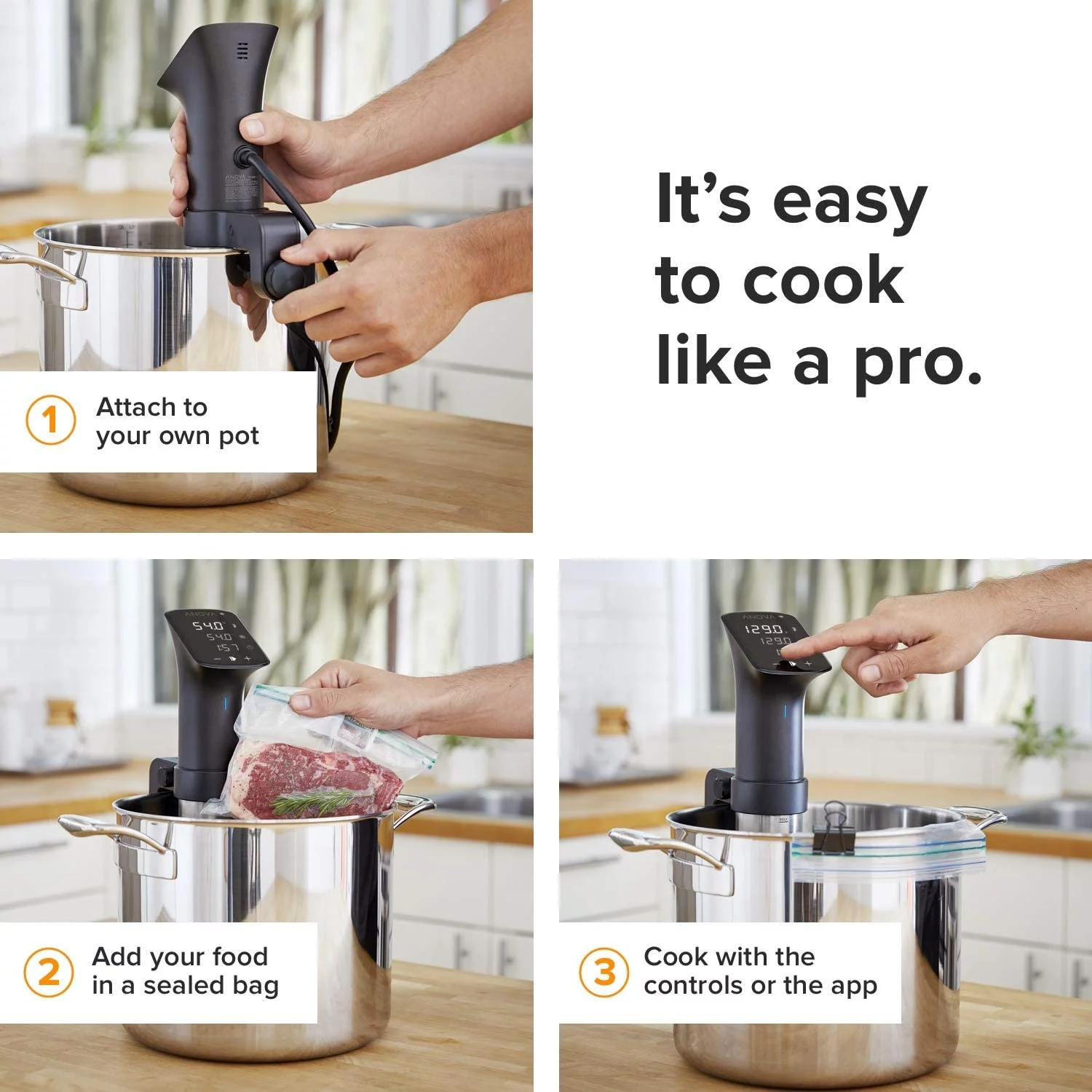 OUWI Sous Vide Precision Cooker Pro, 1200 Watts, Black and Silver