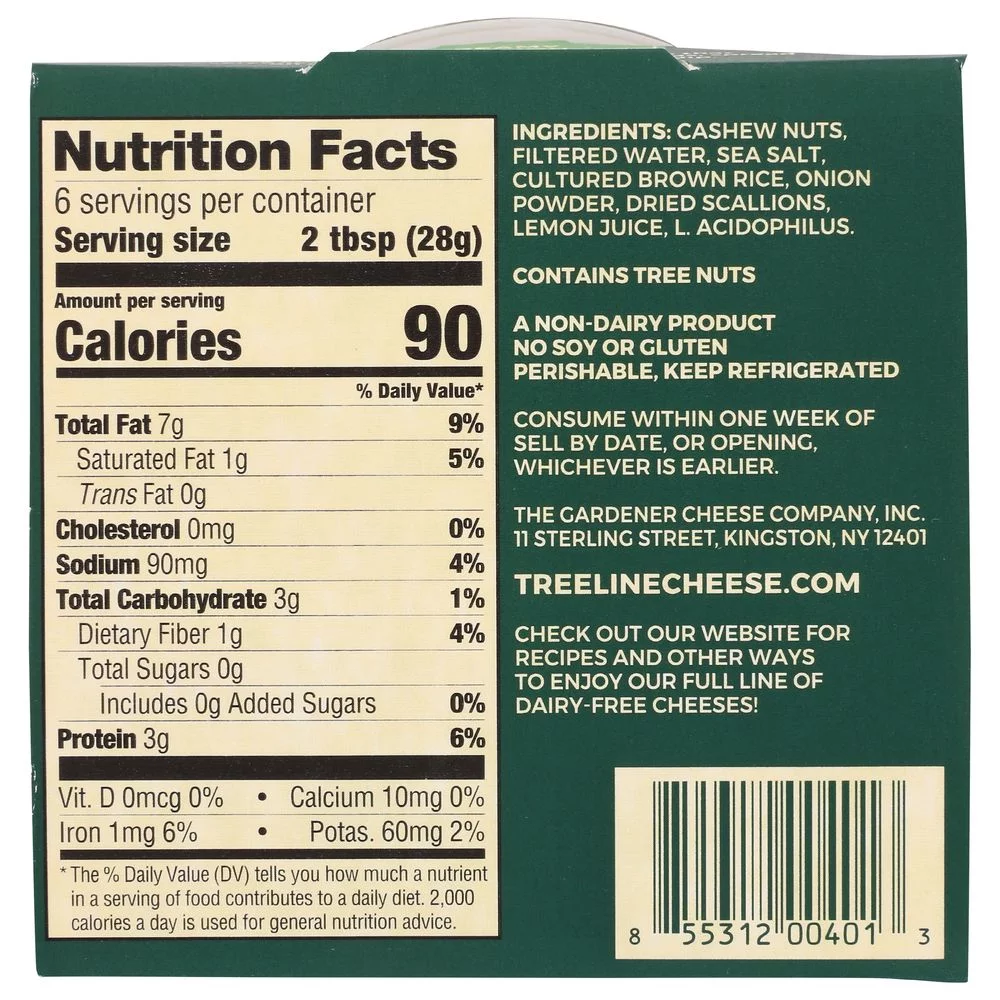 Tree Line Scallion Flavor Treenut Cheese, 6 Ounce -- 6 per case.