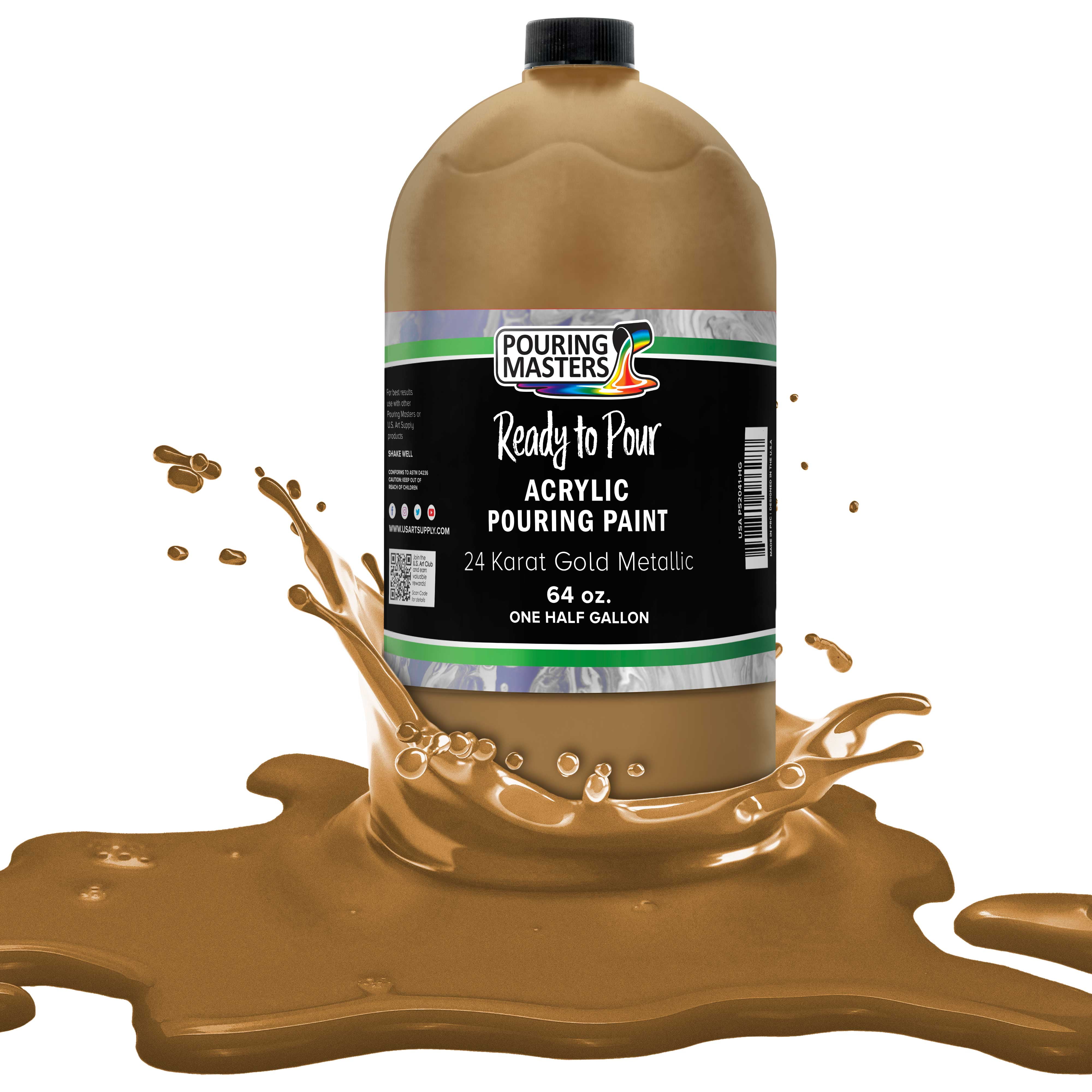 Pouring Masters 24 Karat Gold Metallic Acrylic Ready to Pour Pouring Paint - Premium 64-Ounce Pre-Mixed Water-Based