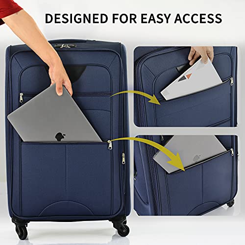 Merax Suitcase Set Softside 3-Piece Expandable Luggage with TSA Lock Spinner Wheels Lightweight Upright Luggage with Travel Bag(22/26/30 IN, Deep Blue)