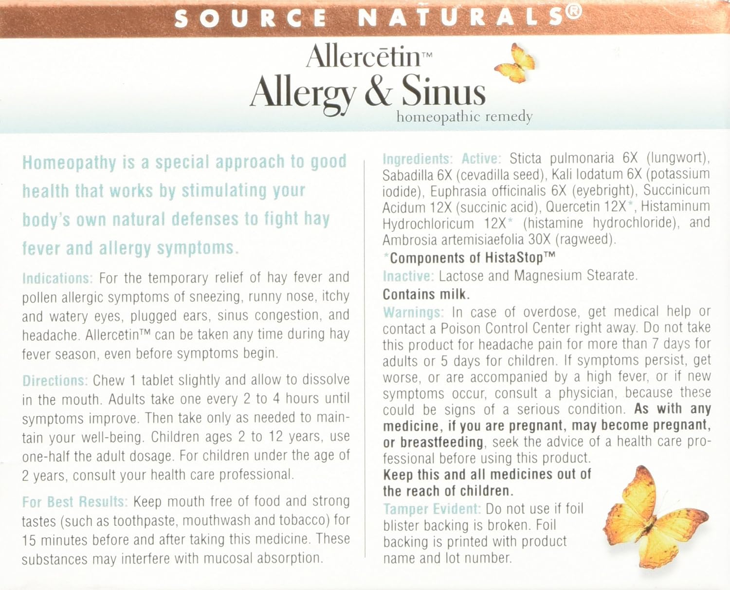Source Naturals Allercetin Allergy & Sinus, Homeopathic Tablets, 48 tablets