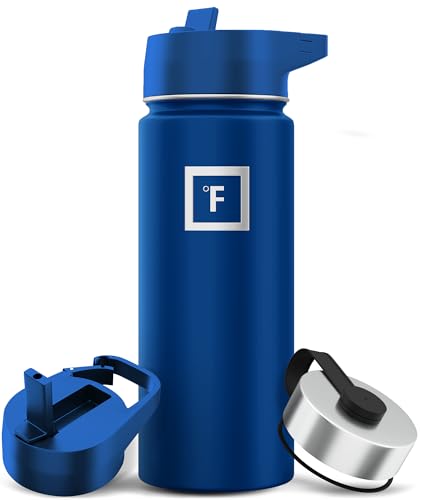 IRON °FLASK Camping & Hiking Hydration Flask with 3 Lids - Stainless Steel, Double Walled & Vacuum Insulated Water Bottle - Leak Proof & BPA Free (Midnight Black, Straw - 40 oz)