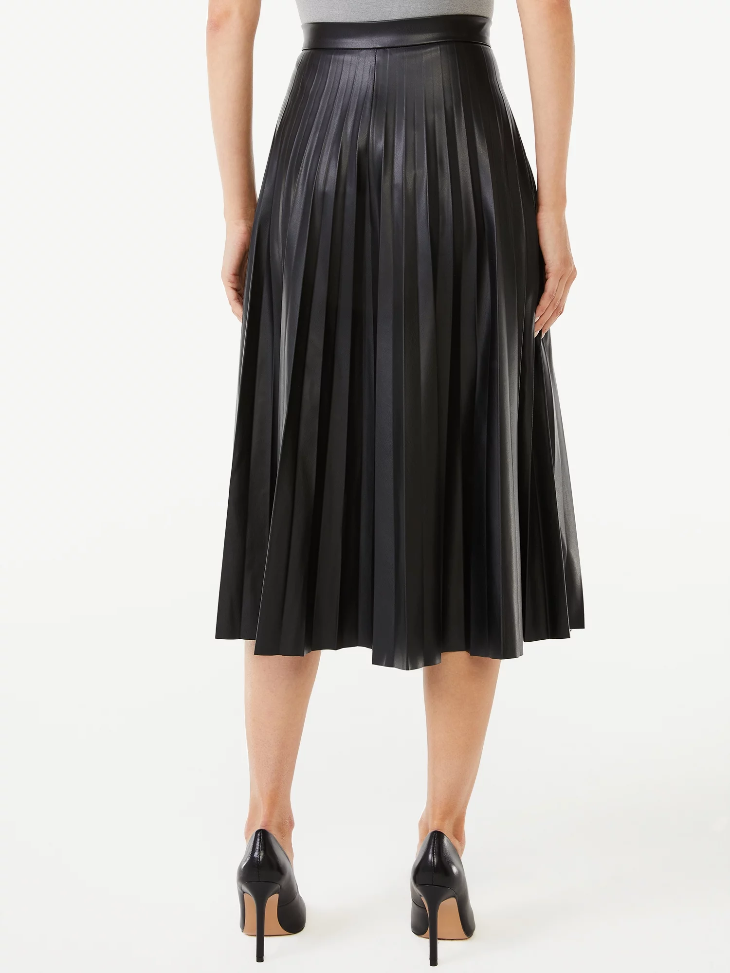 Scoop Women’s Faux Leather Pleated Skirt
